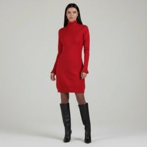Turtle neck Red Ruffle Dress